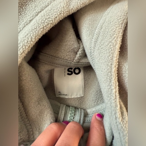 SO Quarter Zip Fleece Pullover Sweatshirt Fuzzy Sherpa Teddy Sage Green L XL - Picture 4 of 7